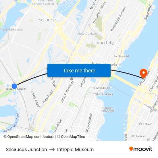 Secaucus Junction to Intrepid Museum map