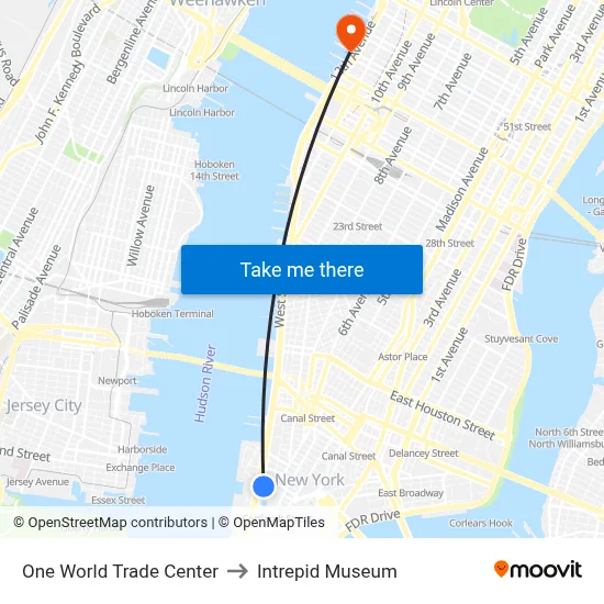 One World Trade Center to Intrepid Museum map