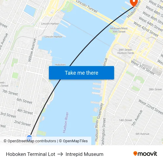 Hoboken Terminal Lot to Intrepid Museum map