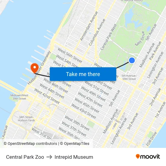 Central Park Zoo to Intrepid Museum map