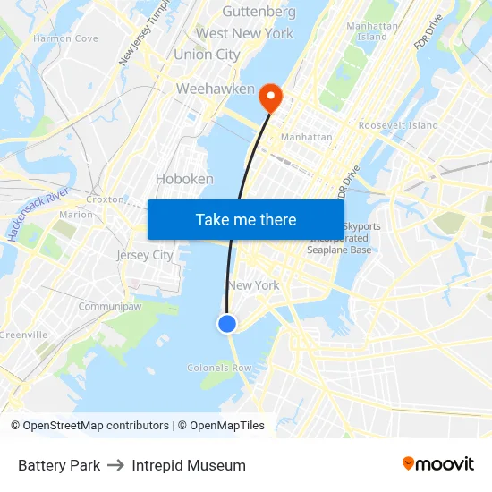 Battery Park to Intrepid Museum map