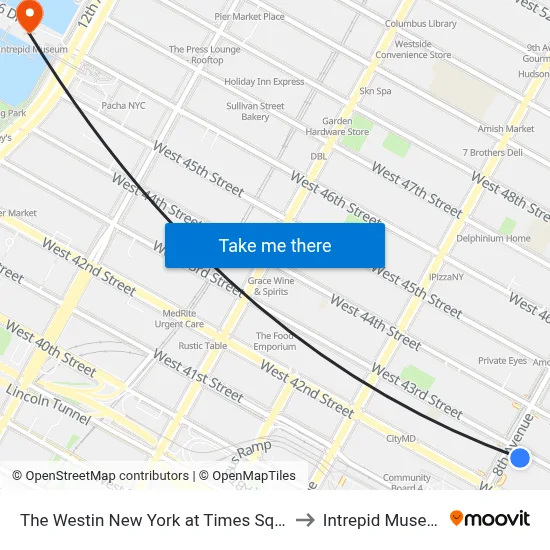 The Westin New York at Times Square to Intrepid Museum map