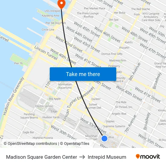 Madison Square Garden Center to Intrepid Museum map