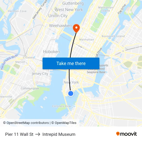 Pier 11 Wall St to Intrepid Museum map