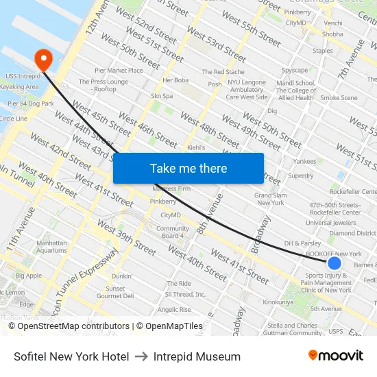 Sofitel New York Hotel to Intrepid Museum map
