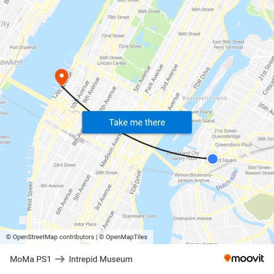 MoMa PS1 to Intrepid Museum map