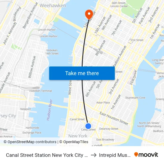 Canal Street Station New York City Subway to Intrepid Museum map