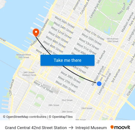 Grand Central 42nd Street Station to Intrepid Museum map