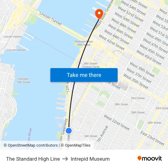 The Standard High Line to Intrepid Museum map