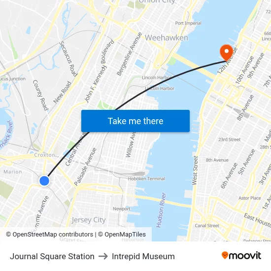 Journal Square Station to Intrepid Museum map