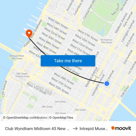 Club Wyndham Midtown 45 New York to Intrepid Museum map