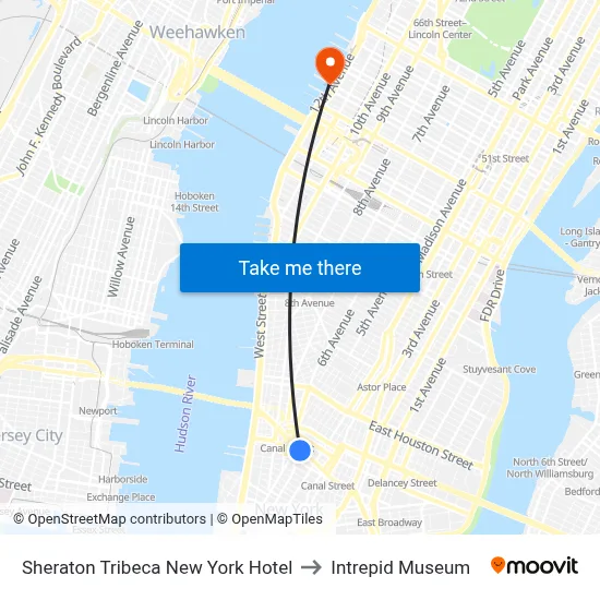 Sheraton Tribeca New York Hotel to Intrepid Museum map