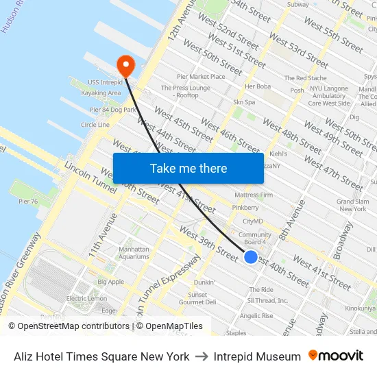 Aliz Hotel Times Square New York to Intrepid Museum map
