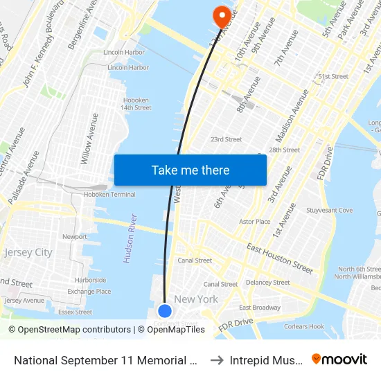 National September 11 Memorial Museum to Intrepid Museum map