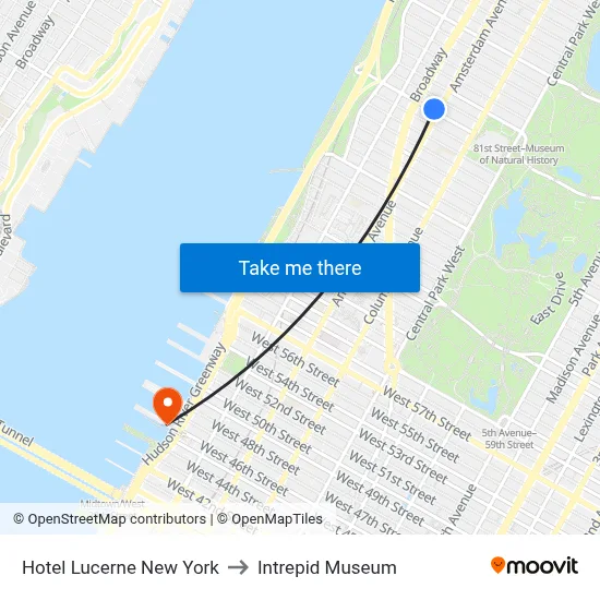 Hotel Lucerne New York to Intrepid Museum map