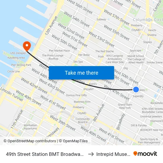 49th Street Station BMT Broadway Line to Intrepid Museum map