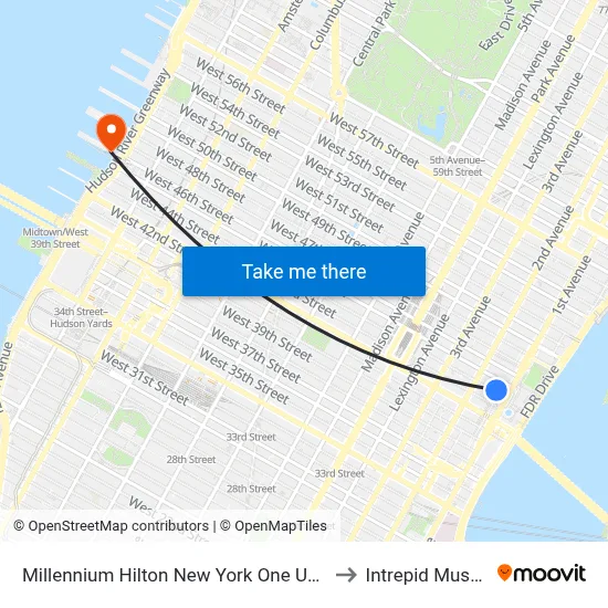 Millennium Hilton New York One UN Plaza to Intrepid Museum map