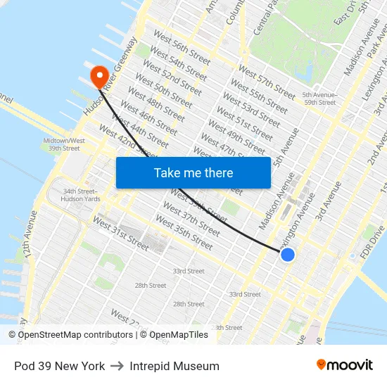 Pod 39 New York to Intrepid Museum map