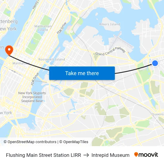 Flushing Main Street Station LIRR to Intrepid Museum map