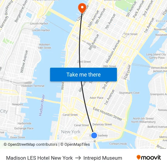Madison LES Hotel New York to Intrepid Museum map