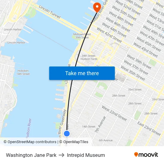 Washington Jane Park to Intrepid Museum map