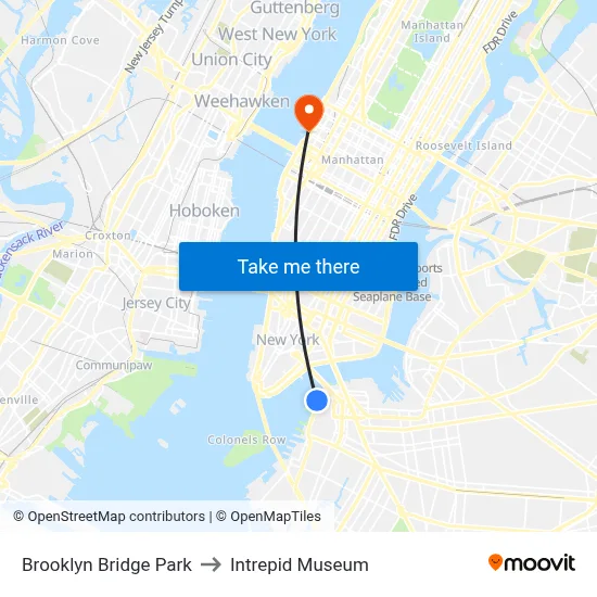 Brooklyn Bridge Park to Intrepid Museum map