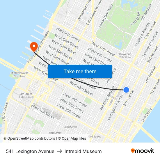 541 Lexington Avenue to Intrepid Museum map