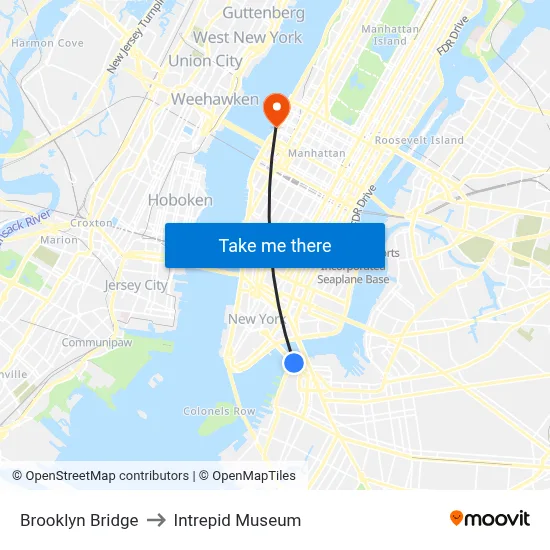 Brooklyn Bridge to Intrepid Museum map