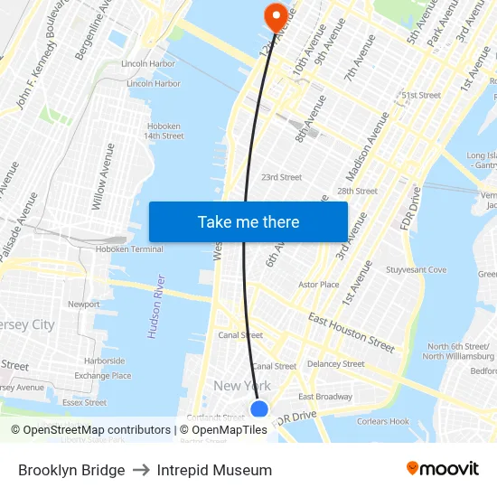 Brooklyn Bridge to Intrepid Museum map