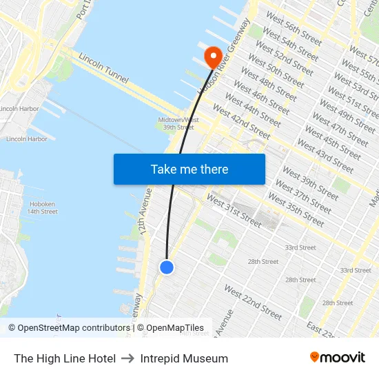 The High Line Hotel to Intrepid Museum map