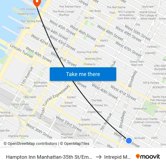 Hampton Inn Manhattan-35th St/Empire State Bldg to Intrepid Museum map