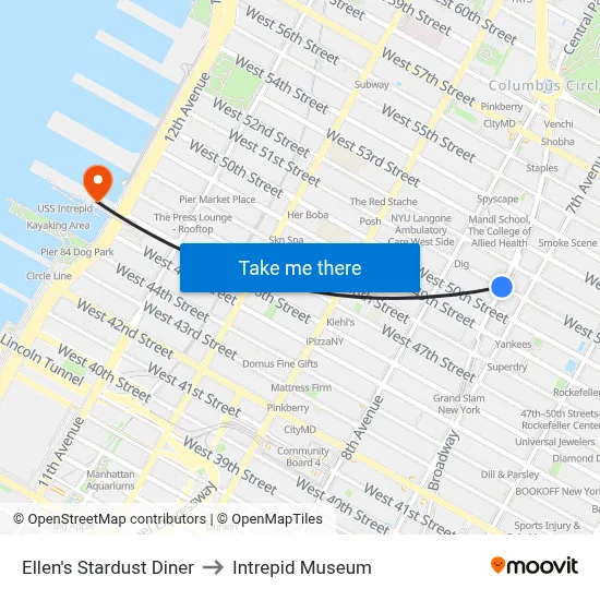 Ellen's Stardust Diner to Intrepid Museum map