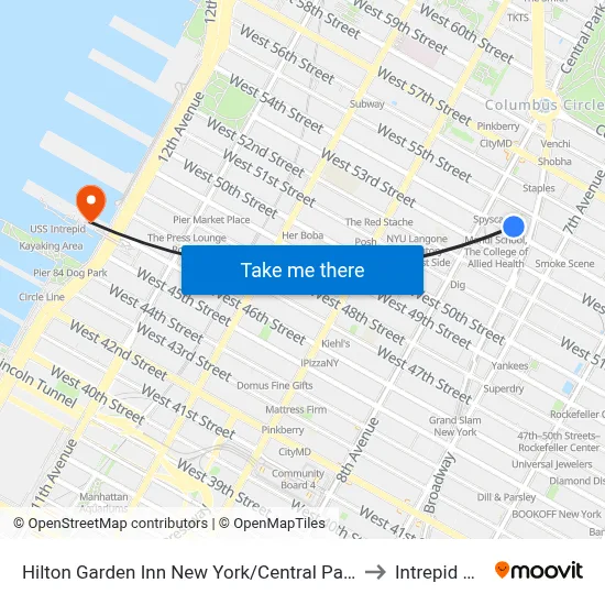 Hilton Garden Inn New York/Central Park South-Midtown West to Intrepid Museum map