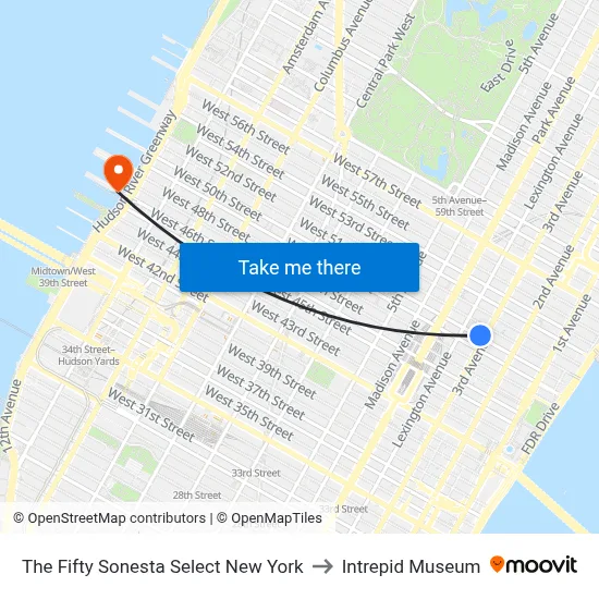 The Fifty Sonesta Select New York to Intrepid Museum map