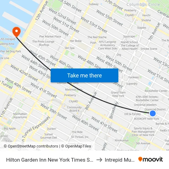 Hilton Garden Inn New York Times Square North to Intrepid Museum map