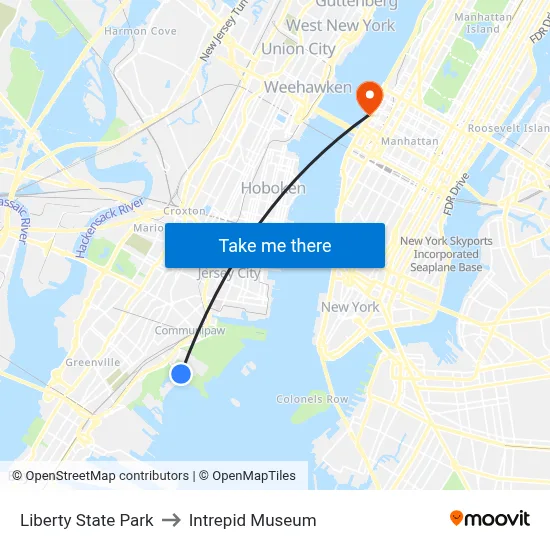 Liberty State Park to Intrepid Museum map