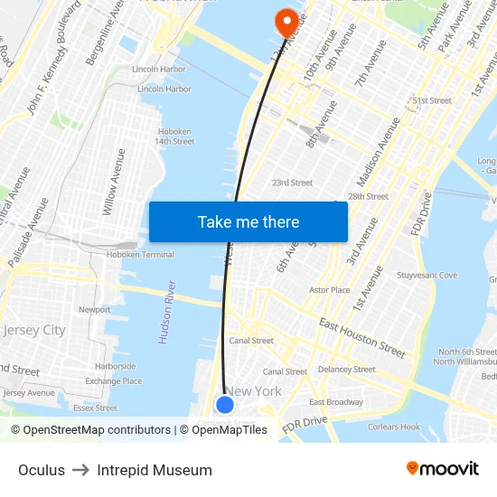 Oculus to Intrepid Museum map