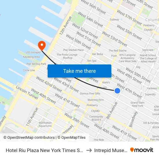 Hotel Riu Plaza New York Times Square to Intrepid Museum map
