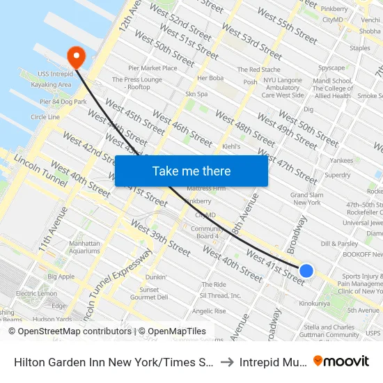 Hilton Garden Inn New York/Times Square Central to Intrepid Museum map
