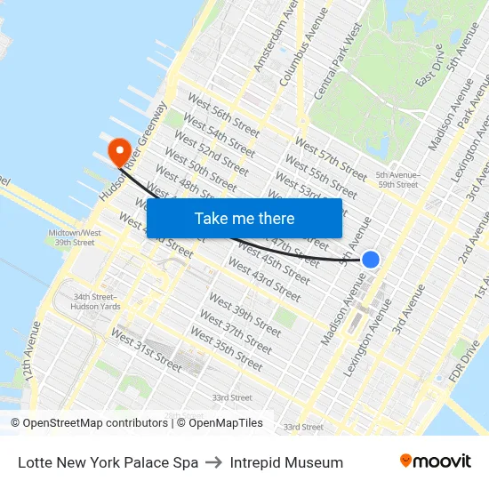 Lotte New York Palace Spa to Intrepid Museum map