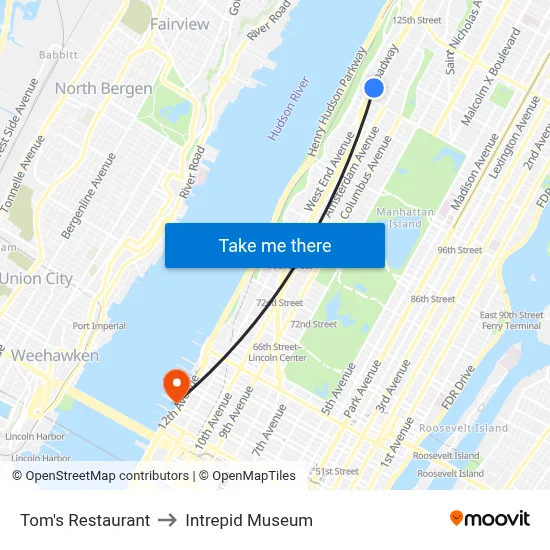 Tom's Restaurant to Intrepid Museum map