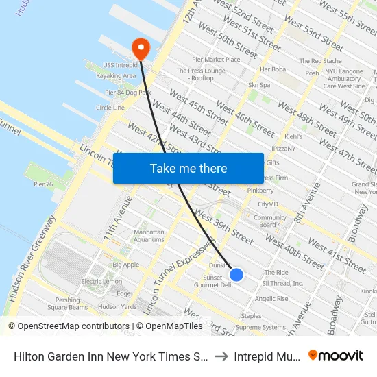 Hilton Garden Inn New York Times Square South to Intrepid Museum map