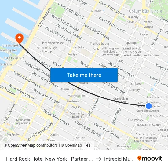 Hard Rock Hotel New York - Partner Of All Accor to Intrepid Museum map