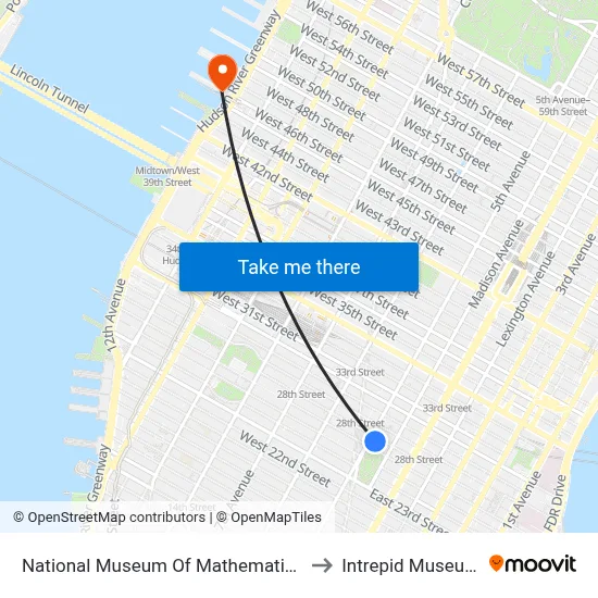 National Museum Of Mathematics to Intrepid Museum map