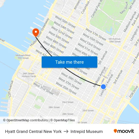 Hyatt Grand Central New York to Intrepid Museum map