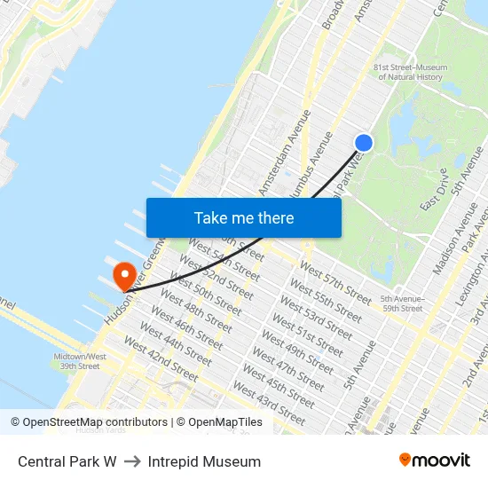 Central Park W to Intrepid Museum map