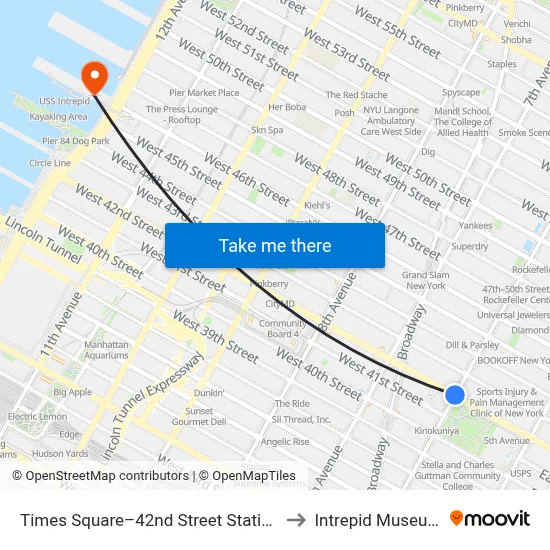Times Square–42nd Street Station to Intrepid Museum map