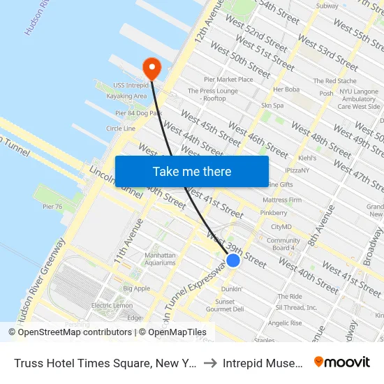 Truss Hotel Times Square, New York to Intrepid Museum map