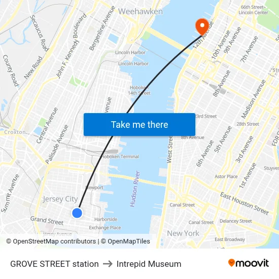 GROVE STREET station to Intrepid Museum map