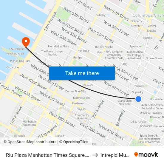 Riu Plaza Manhattan Times Square, New York to Intrepid Museum map